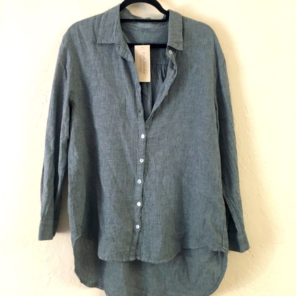 Cut Loose Oversized Button Down Small Linen Cotton Relaxed Fit Lagenlook NEW